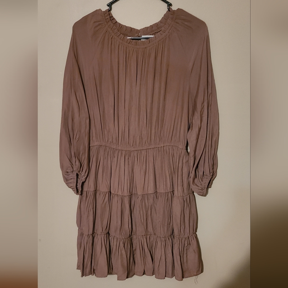Mustard Seed Mauve Long Sleeve Tiered Mini Dress